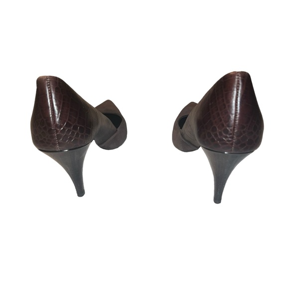 Elie Tahari Leather Suede Brown Colorblock Pumps Size 7 (37.5) - Picture 3 of 6